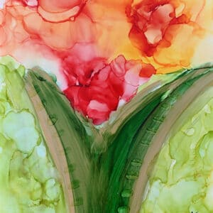Tableau Bouquet Tendresse de Danielle Brabant dans les teintes de rose/orangé